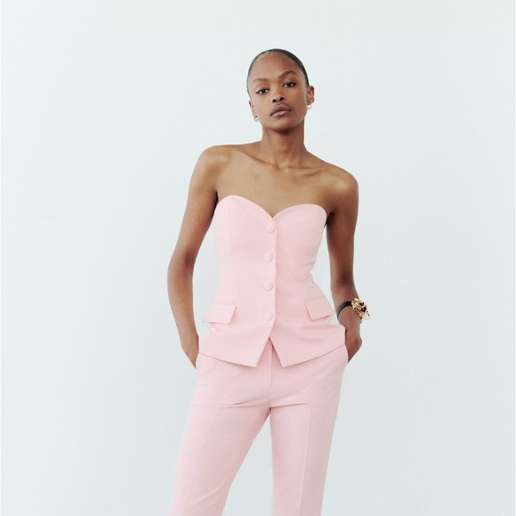 Zara Tops - Zara NWT Baby Pink Strapless Bustier Button Top in Size S